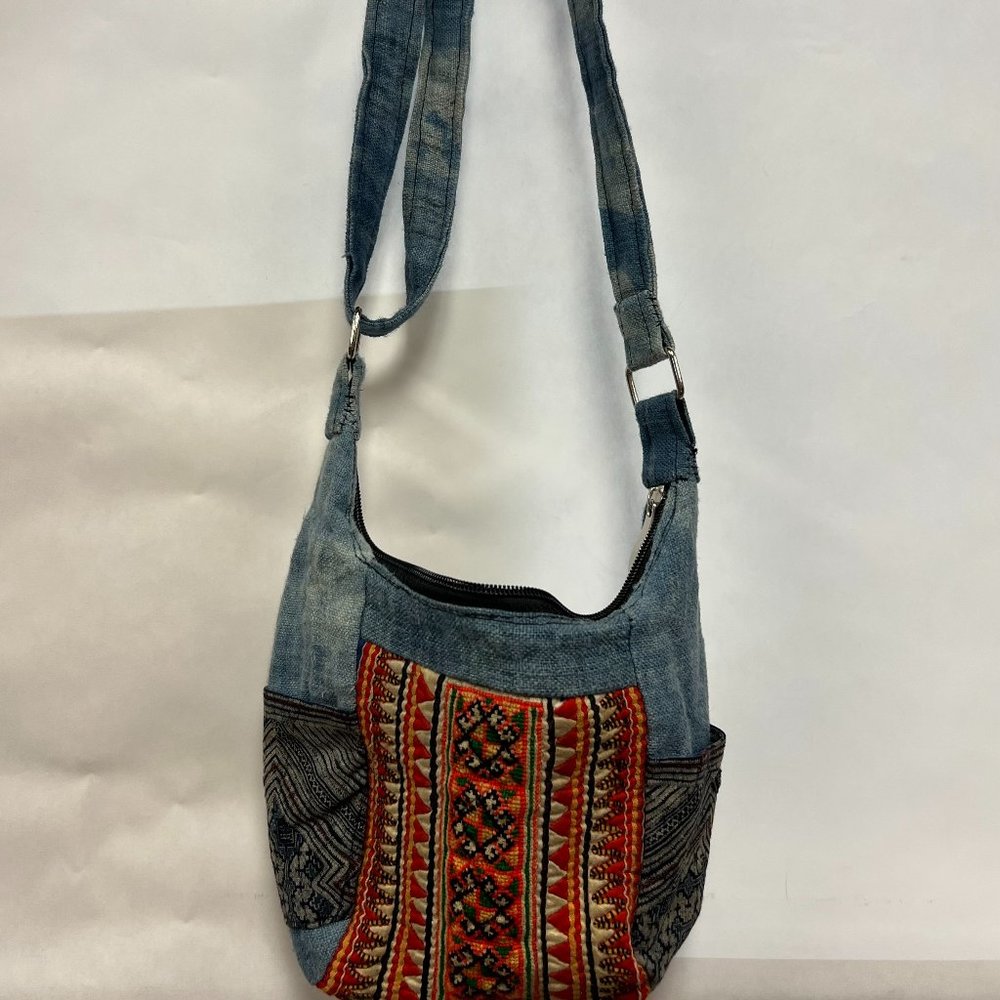 Vintage Indigo Dye Embroidered Hippie Bag